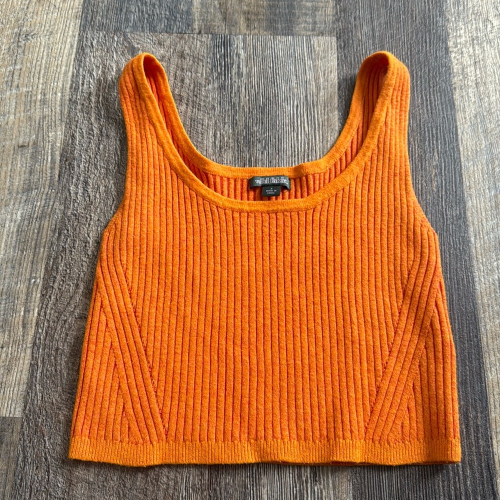 Wild Fable Orange Cropped Ribbed Knit Tank Top Women’s Size Small